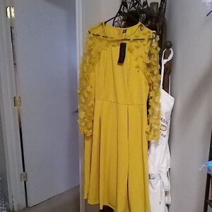 Yellow Dress with Floral Sleeves
